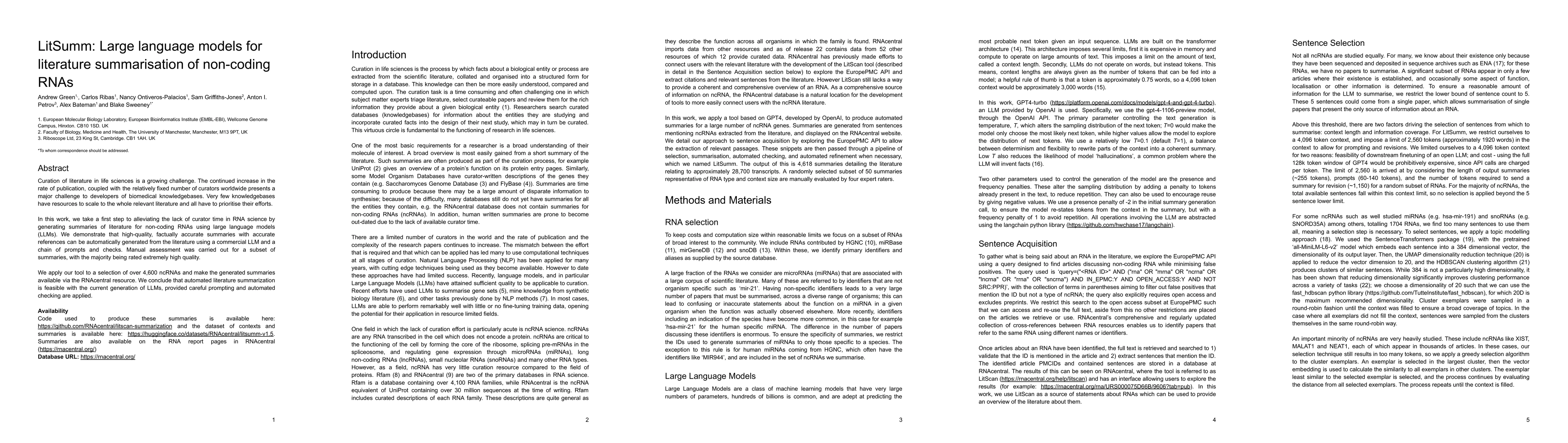 Thumbnail for LitSumm: Large language models for literature summarisation of
  non-coding RNAs