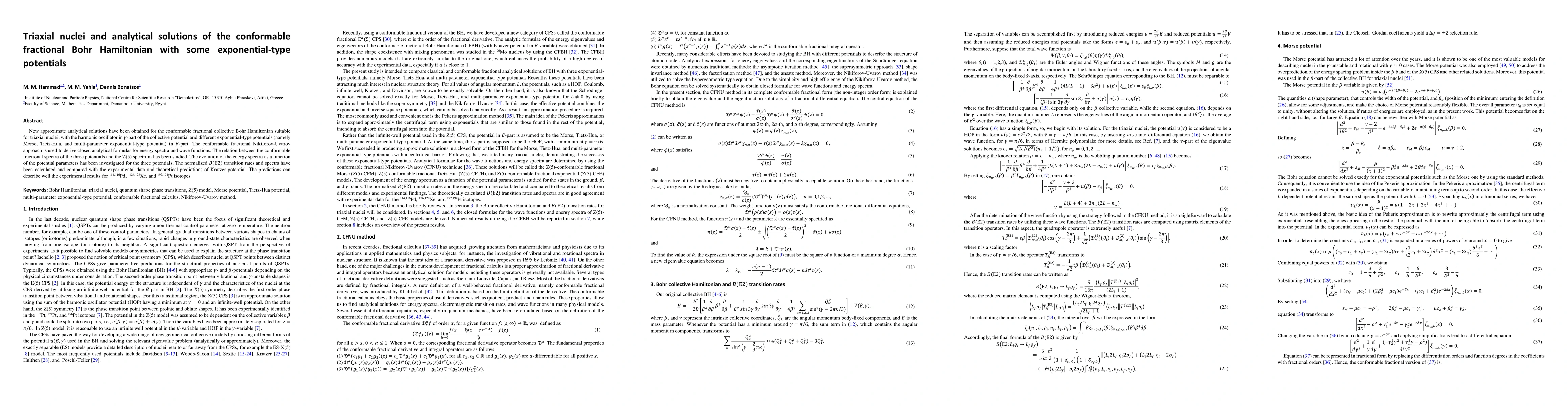 Thumbnail for Triaxial nuclei and analytical solutions of the conformable fractional
  Bohr Hamiltonian with some exponential-type potentials
