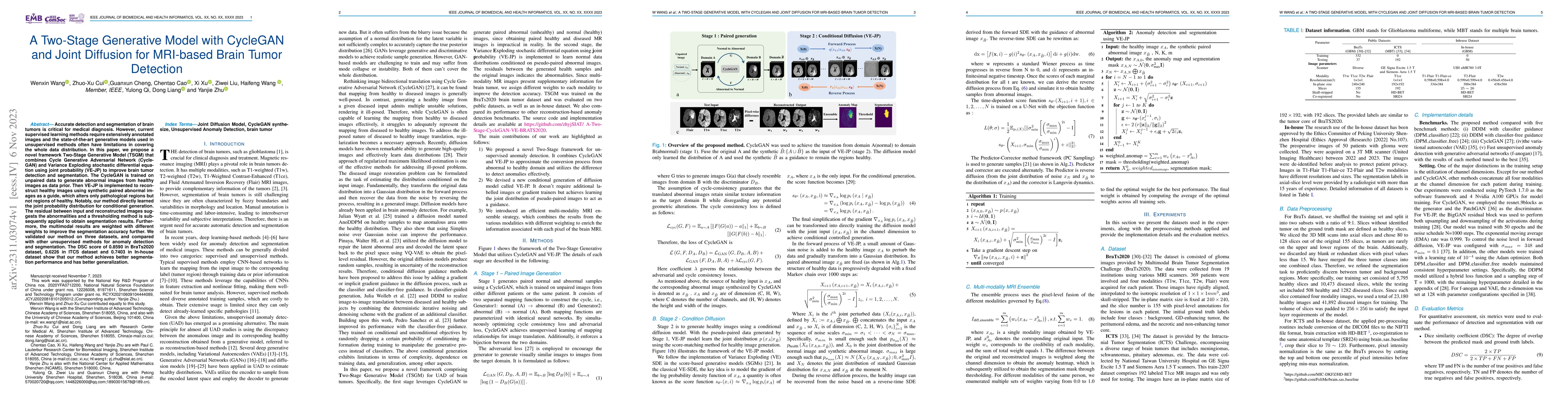 Thumbnail for A Two-Stage Generative Model with CycleGAN and Joint Diffusion for
  MRI-based Brain Tumor Detection