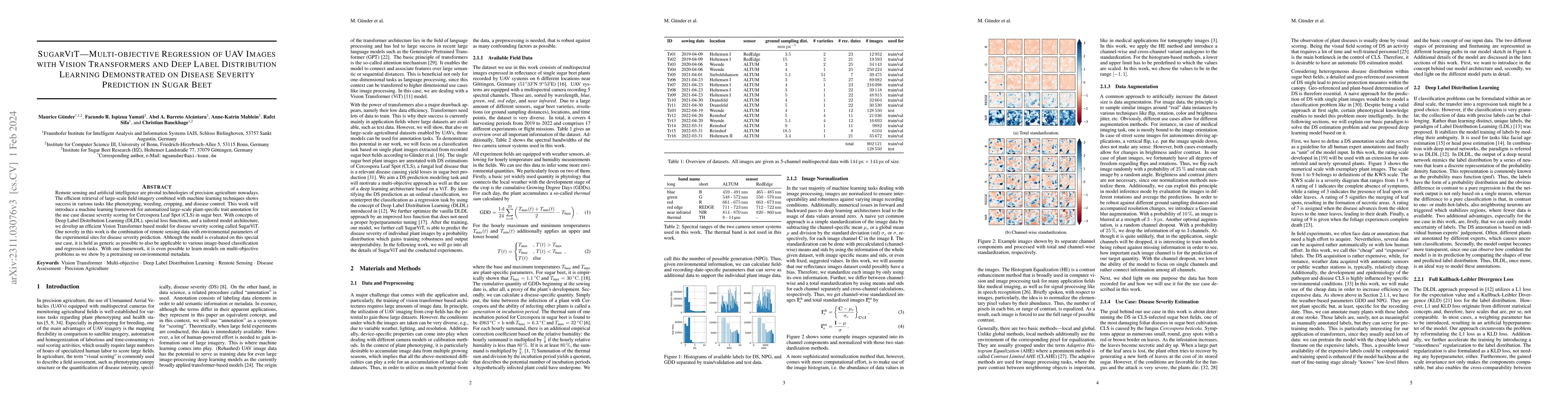 Thumbnail for SugarViT -- Multi-objective Regression of UAV Images with Vision
  Transformers and Deep Label Distribution Learning Demonstrated on Disease
  Severity Prediction in Sugar Beet