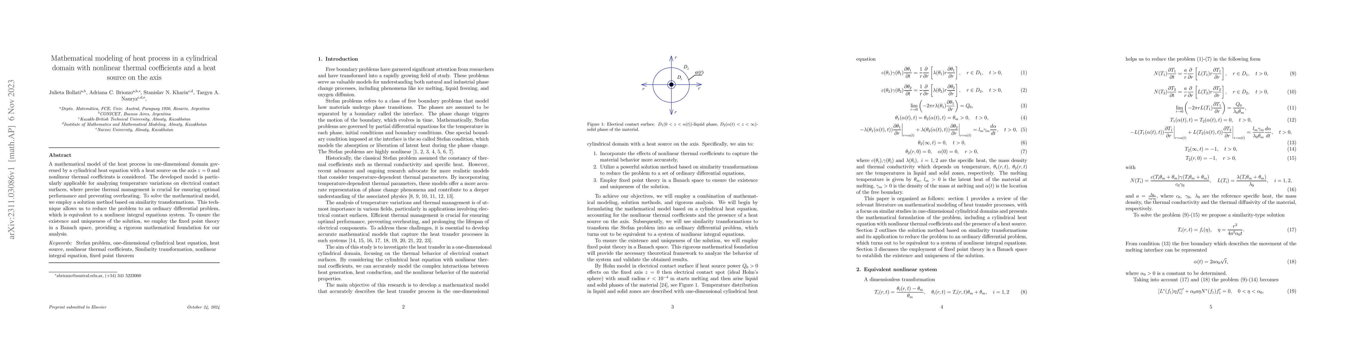 Thumbnail for Mathematical modeling of heat process in a cylindrical domain with
  nonlinear thermal coefficients and a heat source on the axis