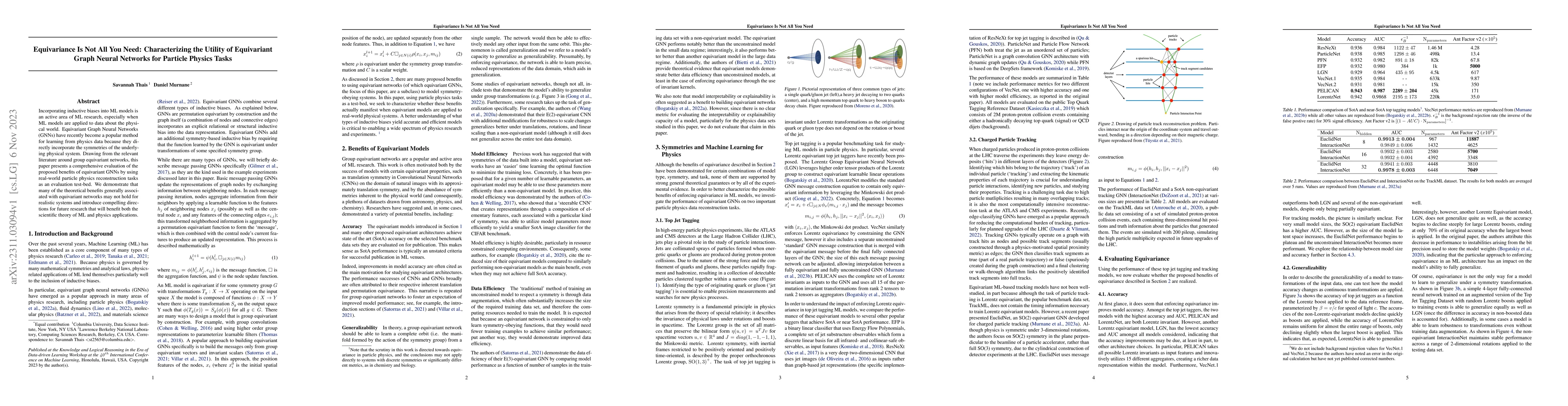 Thumbnail for Equivariance Is Not All You Need: Characterizing the Utility of
  Equivariant Graph Neural Networks for Particle Physics Tasks