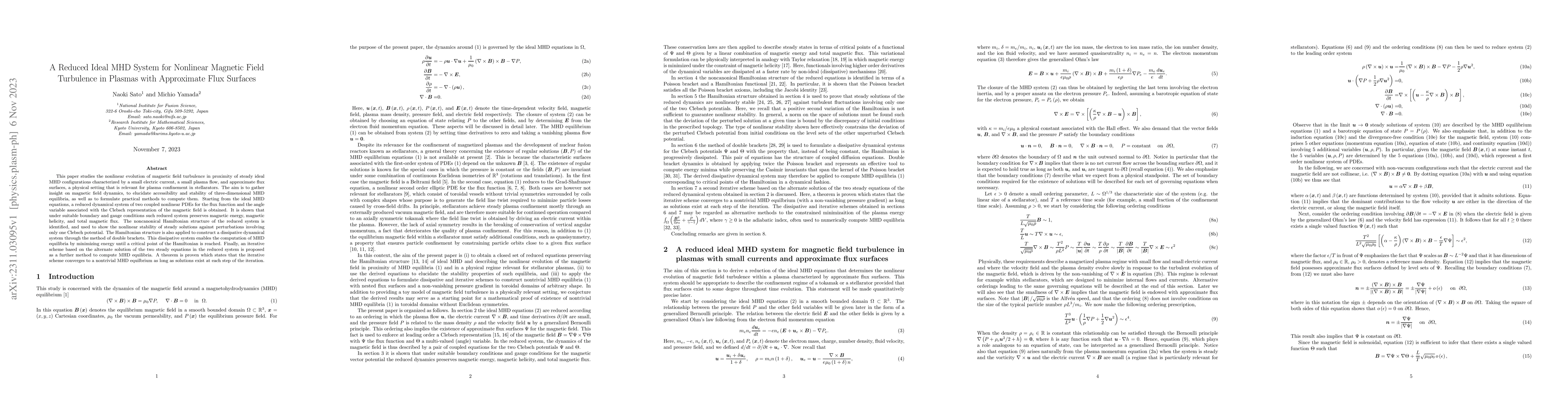 Thumbnail for A Reduced Ideal MHD System for Nonlinear Magnetic Field Turbulence in
  Plasmas with Approximate Flux Surfaces