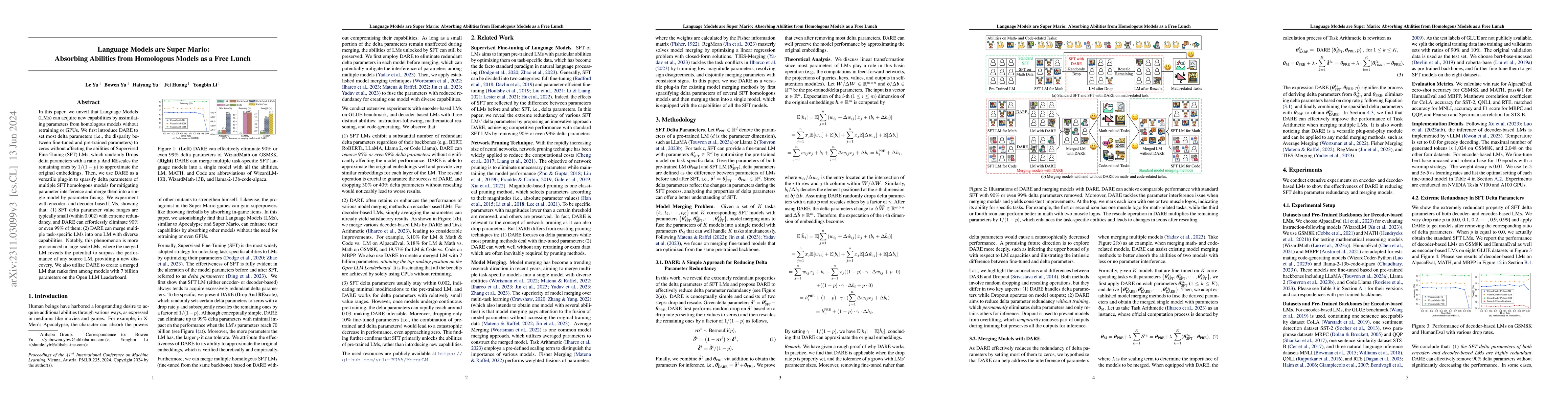 Thumbnail for Language Models are Super Mario: Absorbing Abilities from Homologous
  Models as a Free Lunch