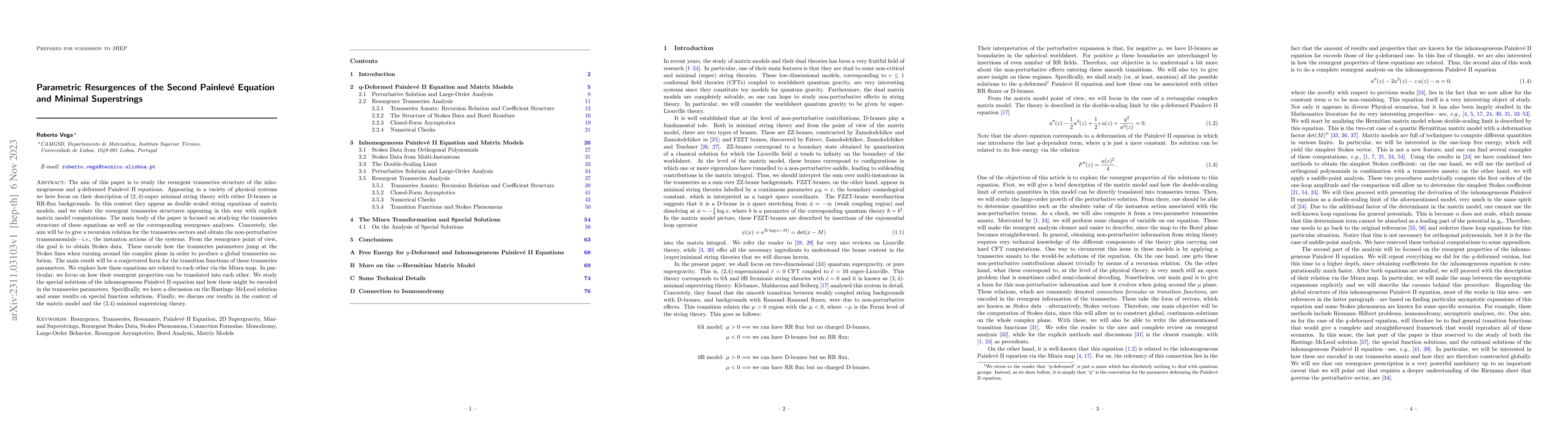 Thumbnail for Parametric Resurgences of the Second Painlev\'e Equation and Minimal
  Superstrings