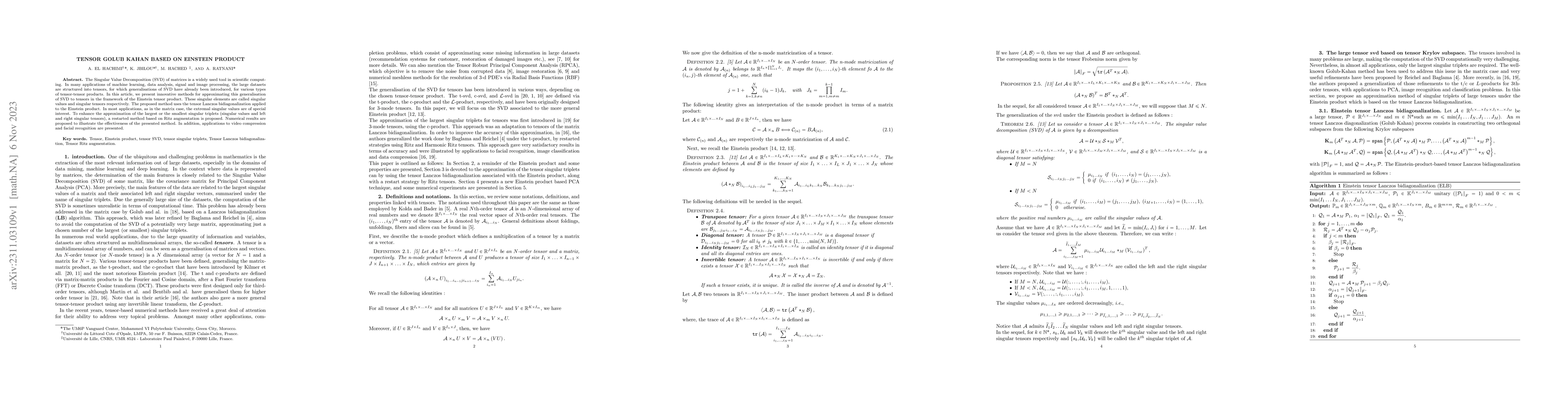 Thumbnail for Tensor Golub Kahan based on Einstein product