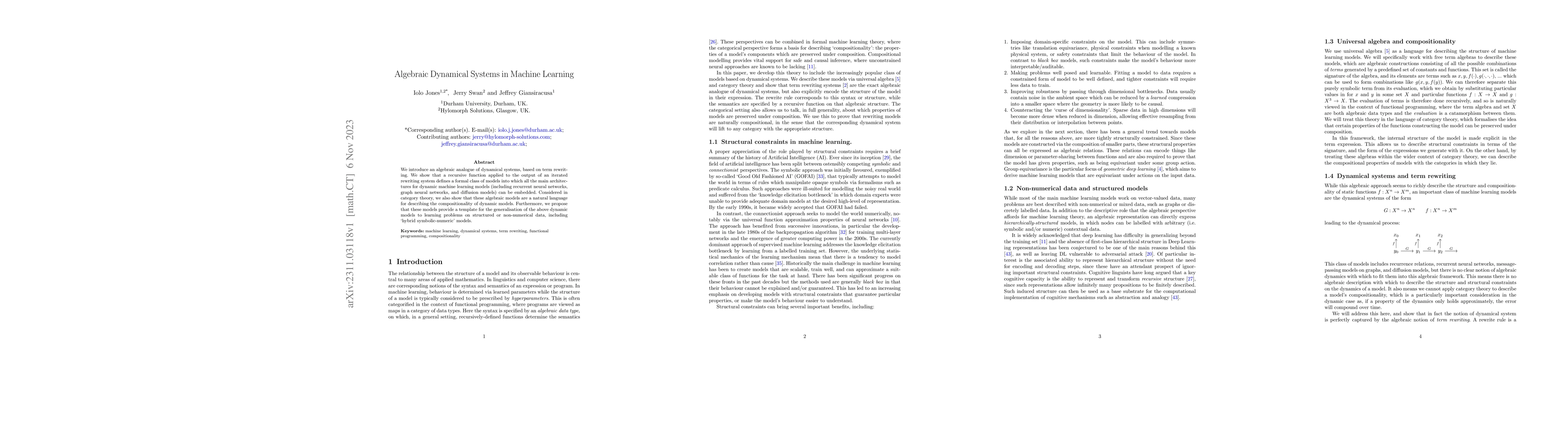 Thumbnail for Algebraic Dynamical Systems in Machine Learning
