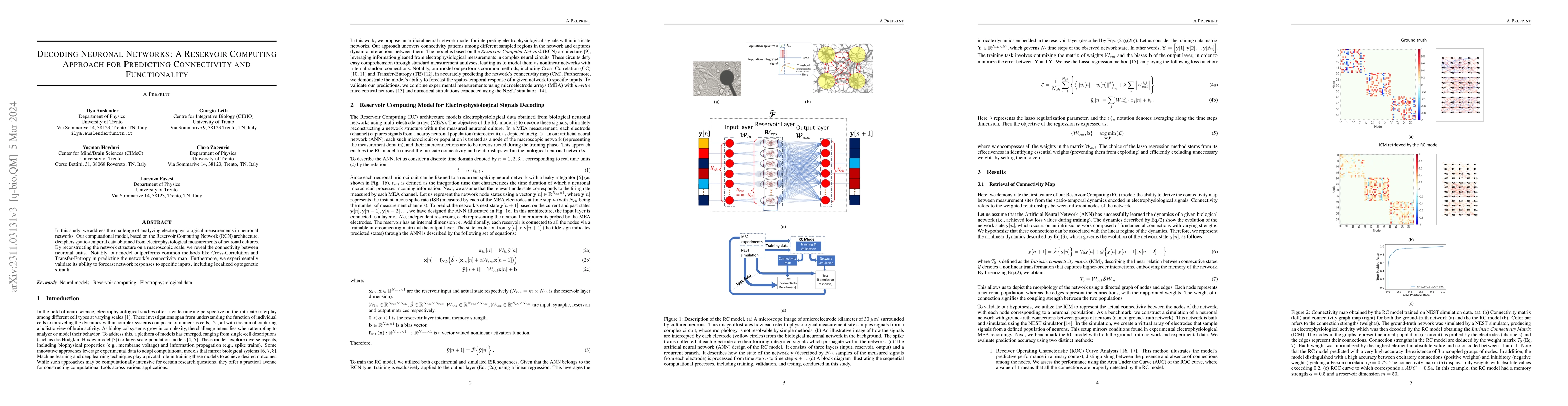 Thumbnail for Decoding Neuronal Networks: A Reservoir Computing Approach for
  Predicting Connectivity and Functionality