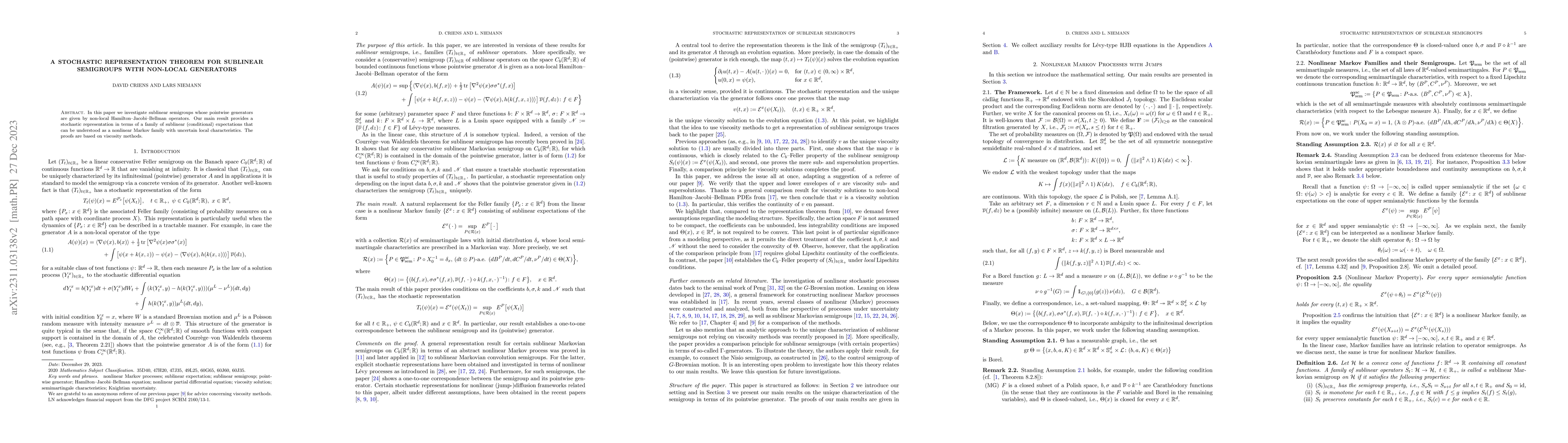 Thumbnail for A stochastic representation theorem for sublinear semigroups with
  non-local generators
