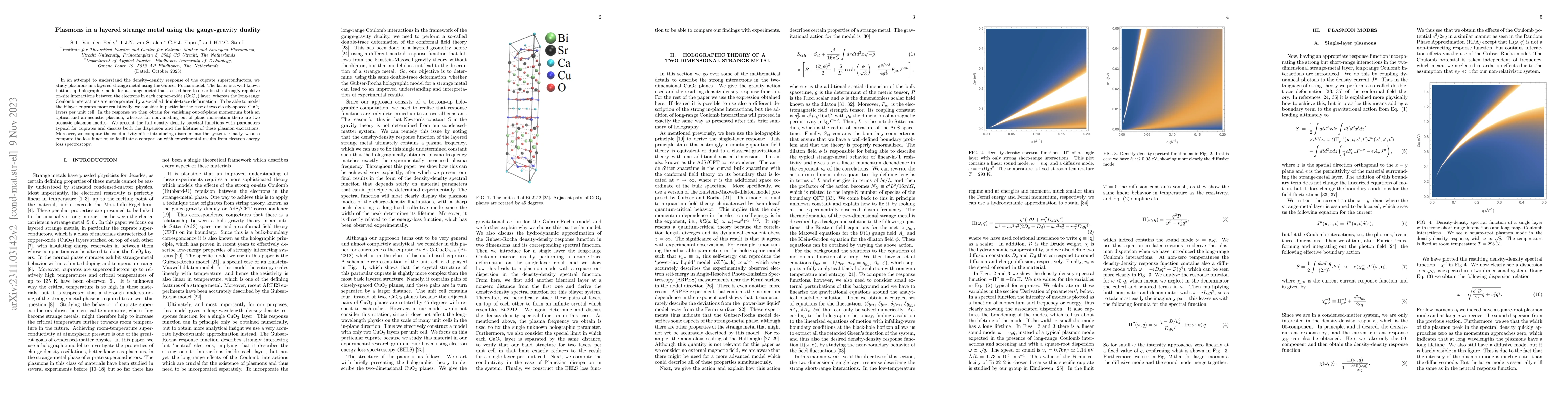 Thumbnail for Plasmons in a layered strange metal using the gauge-gravity duality