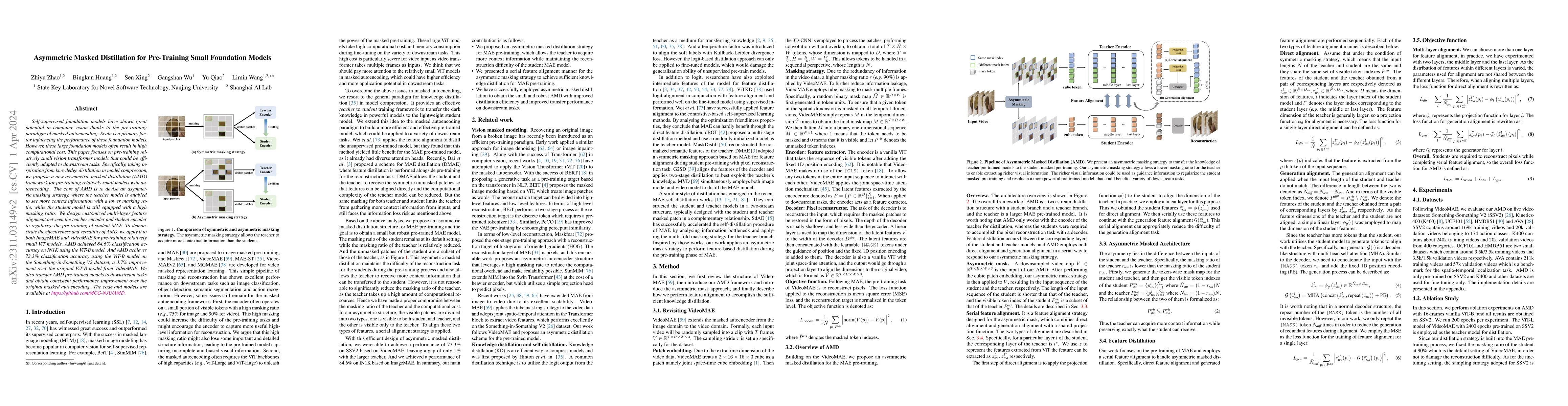 Thumbnail for Asymmetric Masked Distillation for Pre-Training Small Foundation Models