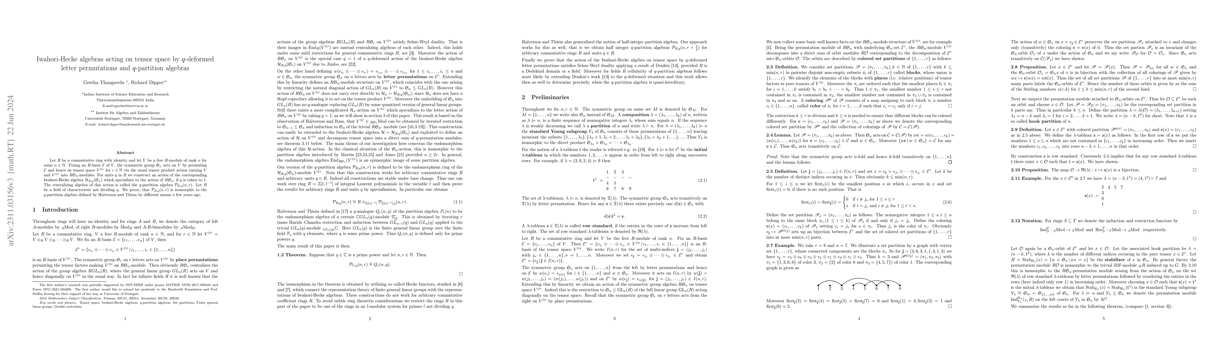 Thumbnail for Iwahori-Hecke algebras acting on tensor space by $q$-deformed letter
  permutations and $q$-partition algebras