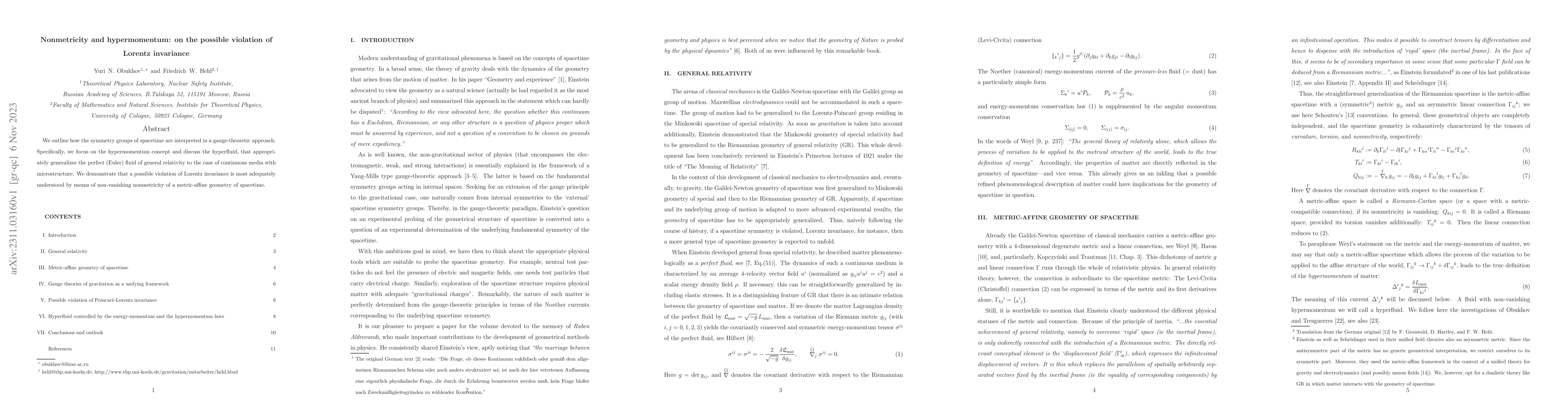 Thumbnail for Nonmetricity and hypermomentum: on the possible violation of Lorentz
  invariance