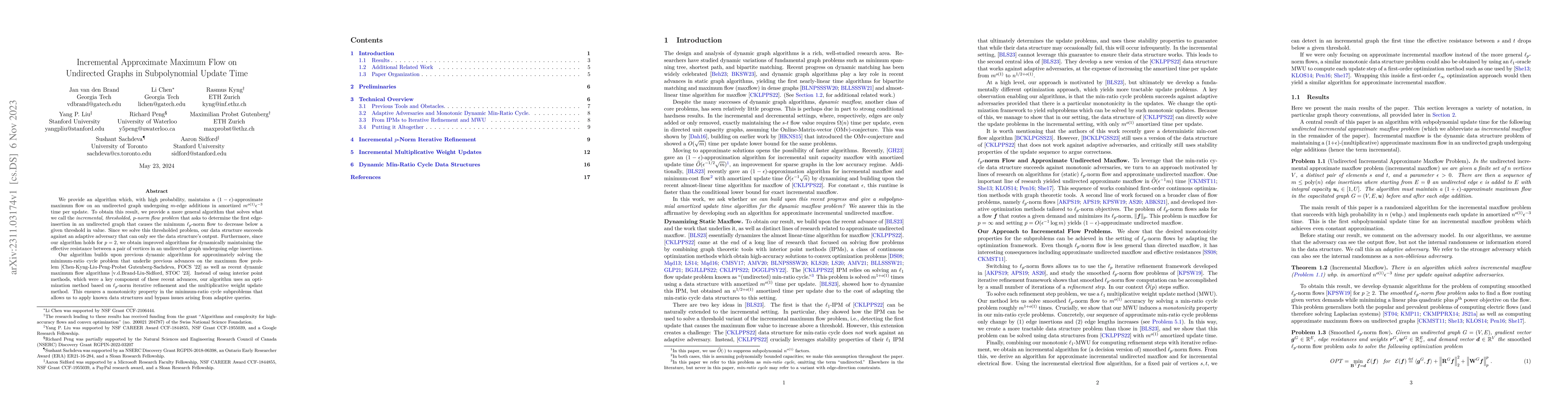 Thumbnail for Incremental Approximate Maximum Flow on Undirected Graphs in
  Subpolynomial Update Time