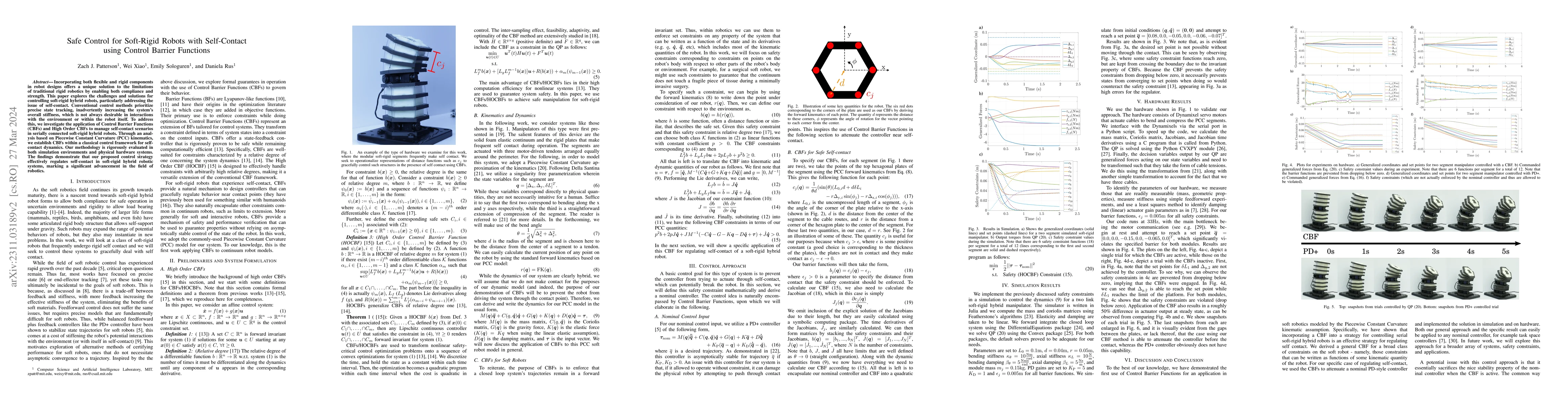 Thumbnail for Safe Control for Soft-Rigid Robots with Self-Contact using Control
  Barrier Functions