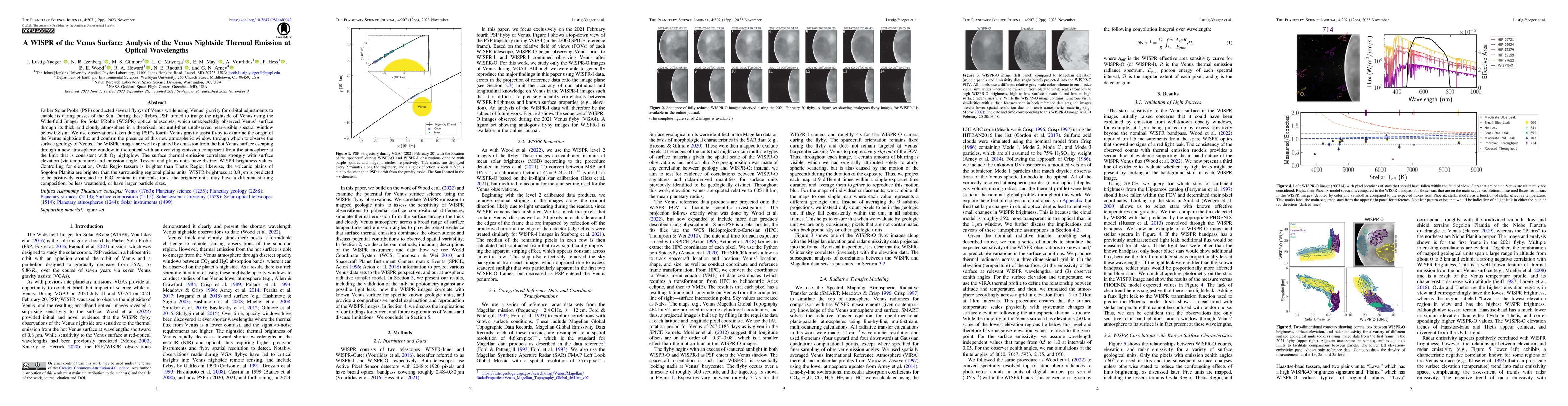 Thumbnail for A WISPR of the Venus Surface: Analysis of the Venus Nightside Thermal
  Emission at Optical Wavelengths