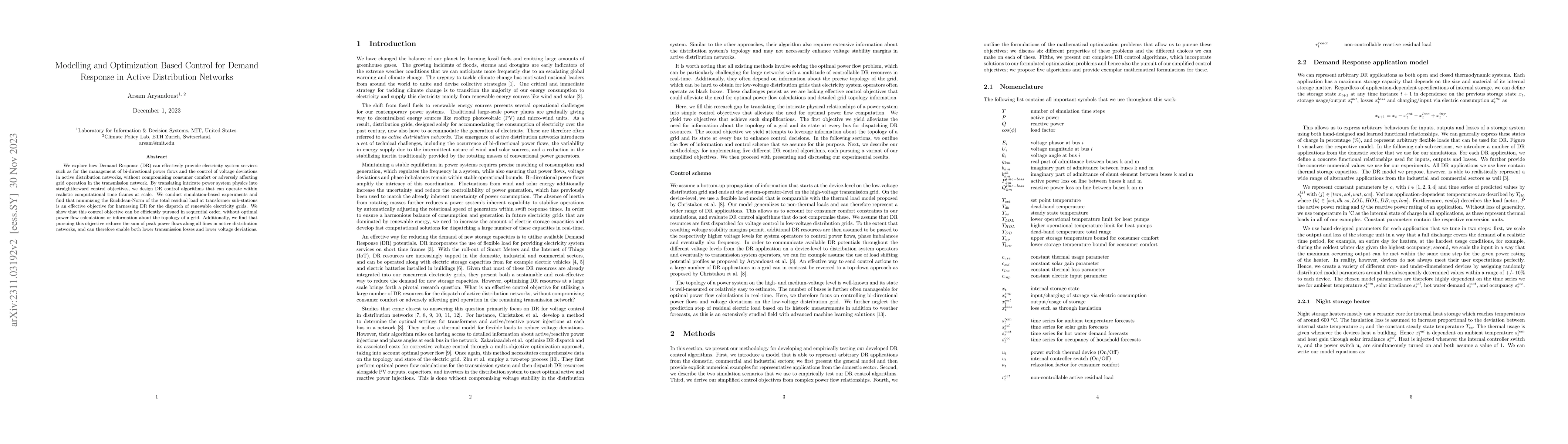 Thumbnail for Modelling and Optimization Based Control for Demand Response in Active
  Distribution Networks