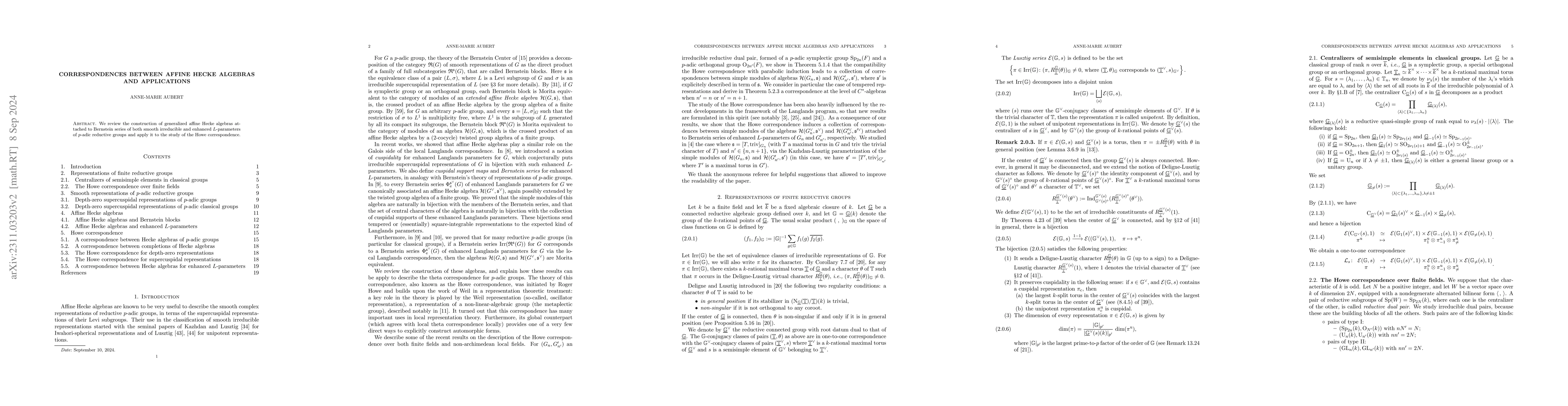 Thumbnail for Correspondences between affine Hecke algebras and applications