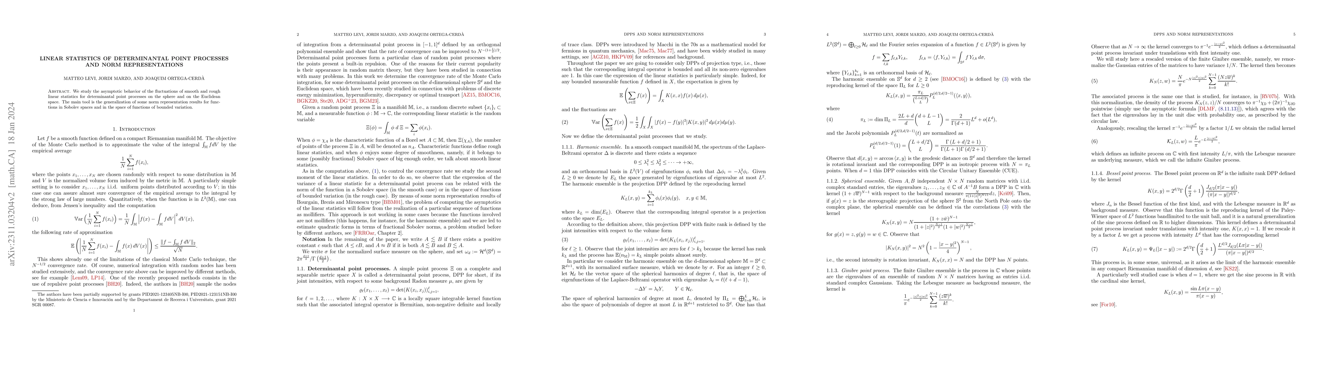 Thumbnail for Linear statistics of determinantal point processes and norm
  representations