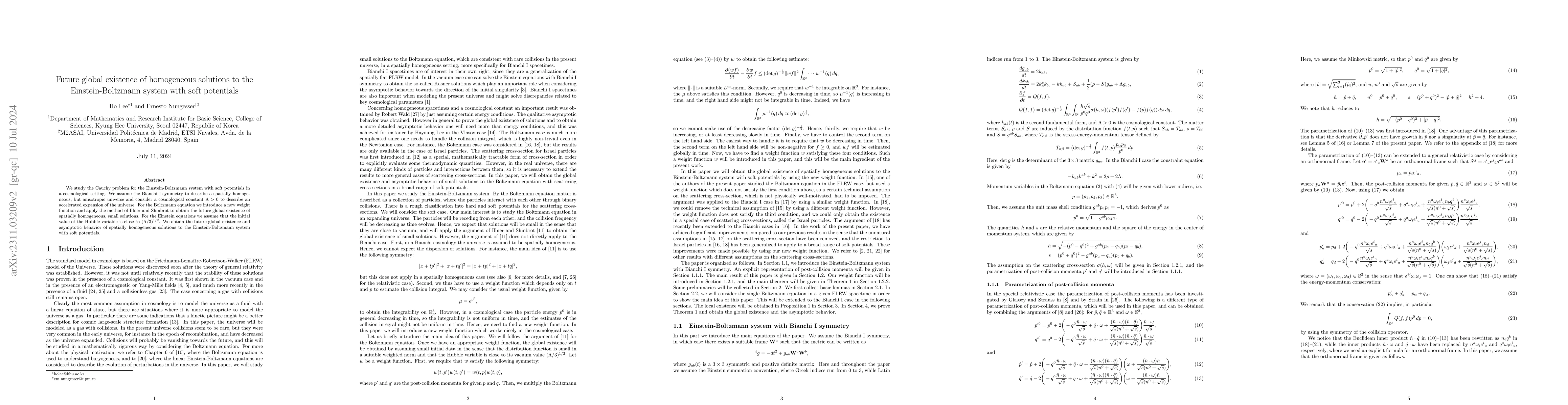 Thumbnail for Future global existence of homogeneous solutions to the
  Einstein-Boltzmann system with soft potentials