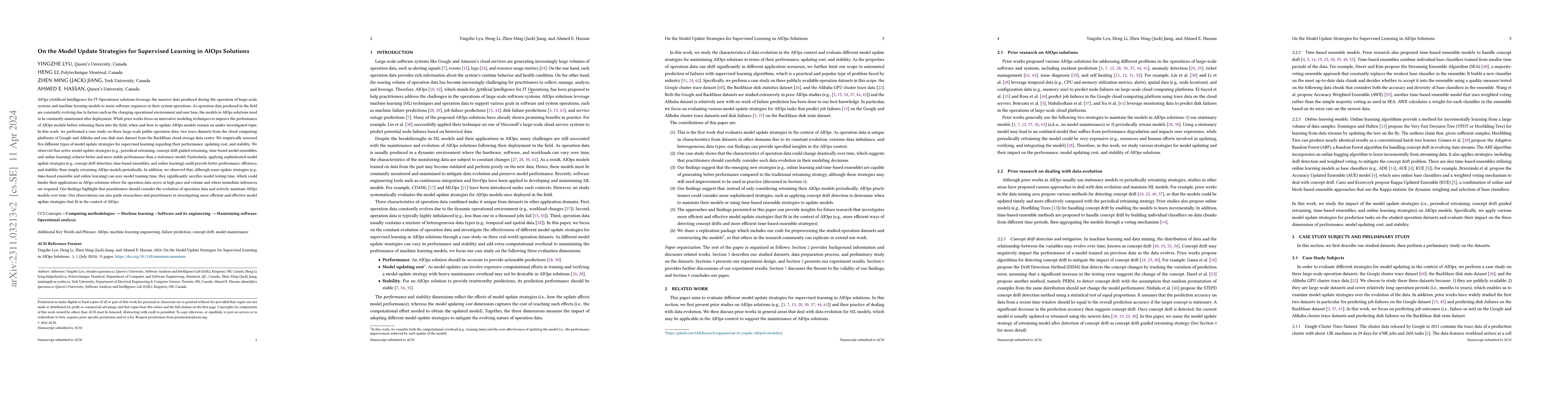 Thumbnail for On the Model Update Strategies for Supervised Learning in AIOps
  Solutions