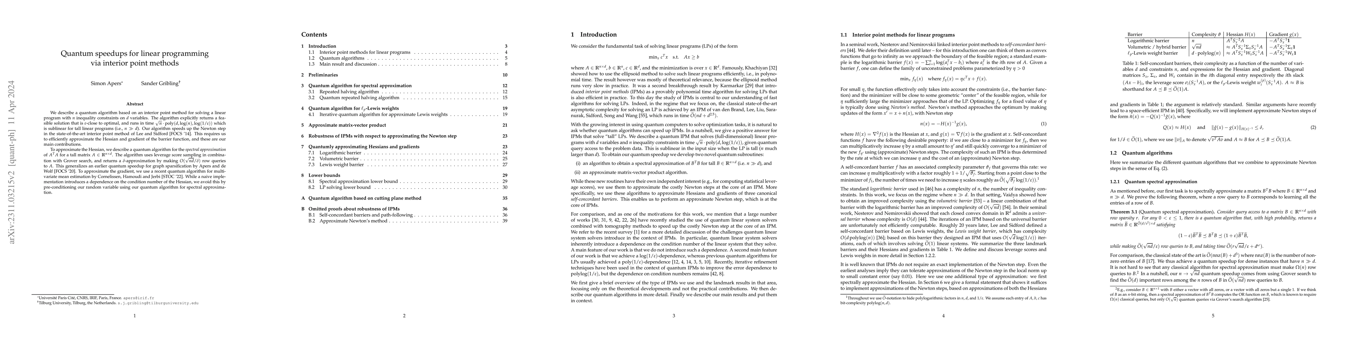 Thumbnail for Quantum speedups for linear programming via interior point methods