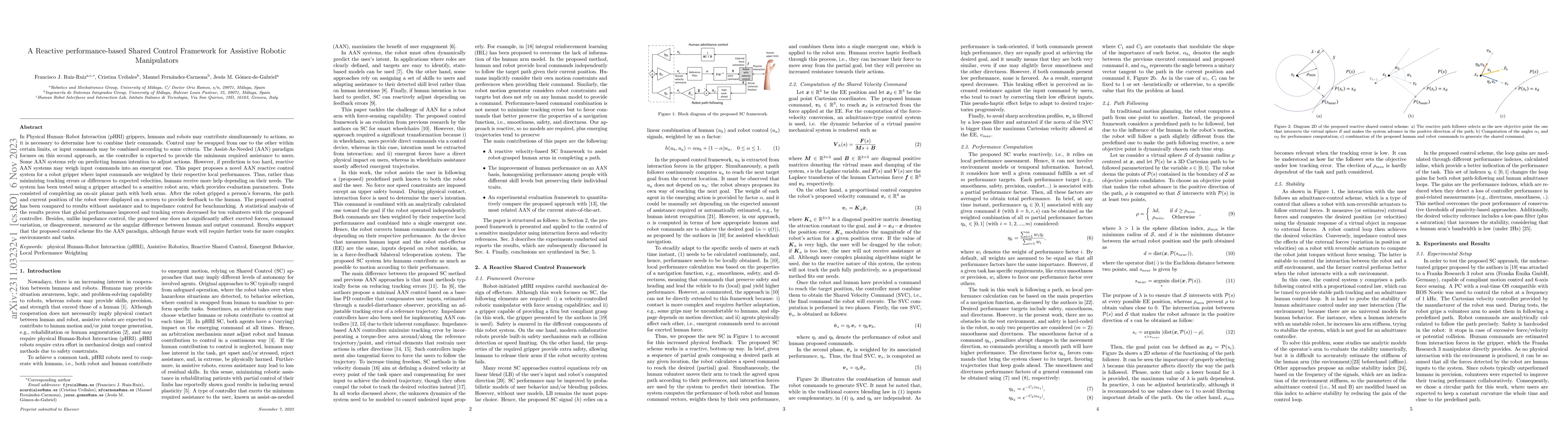 Thumbnail for A Reactive performance-based Shared Control Framework for Assistive
  Robotic Manipulators