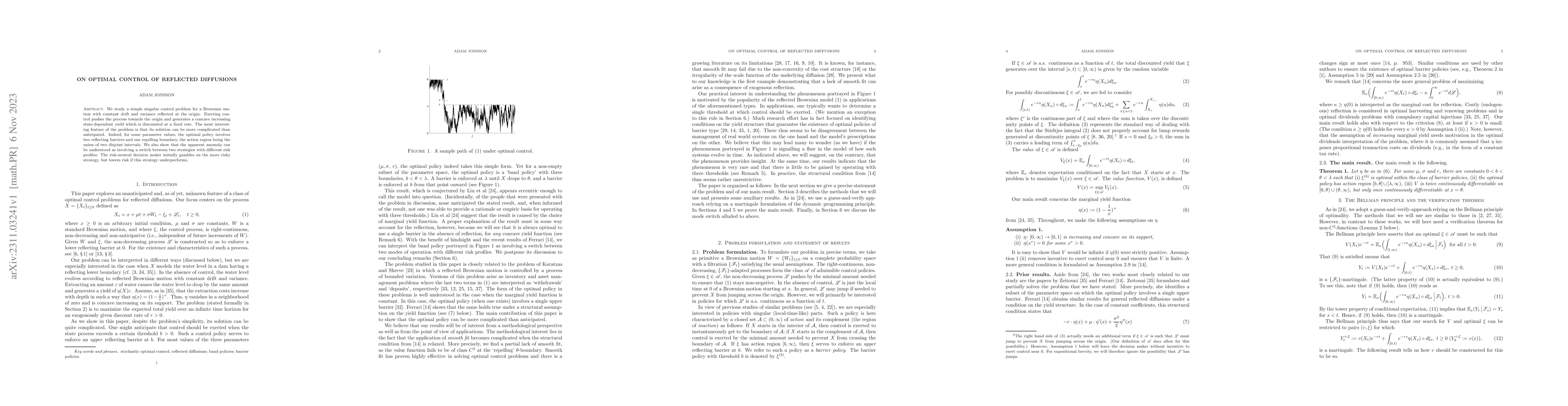 Thumbnail for On optimal control of reflected diffusions