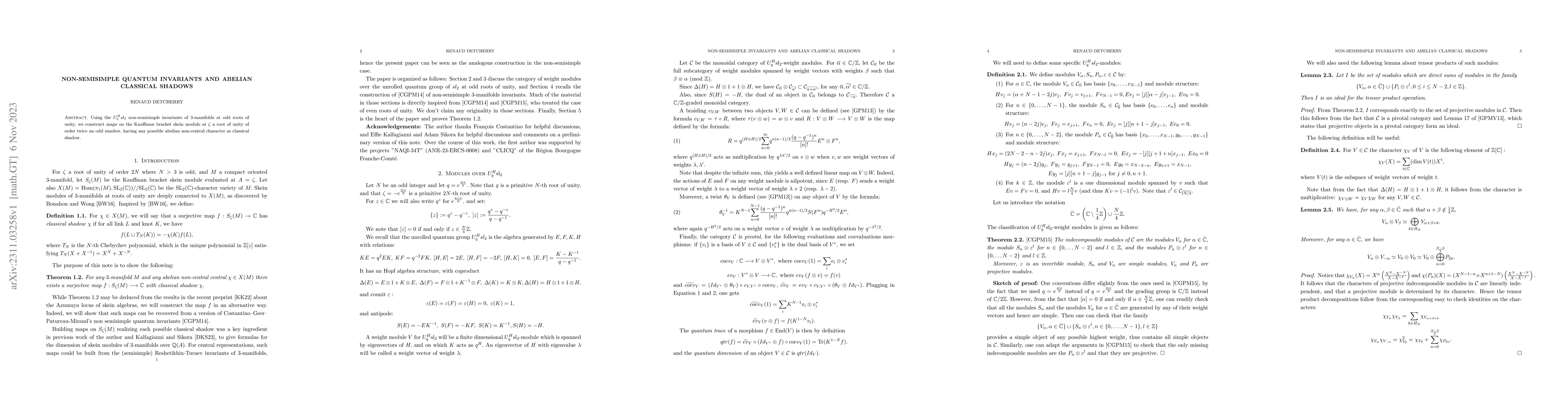 Thumbnail for Non-semisimple quantum invariants and abelian classical shadows