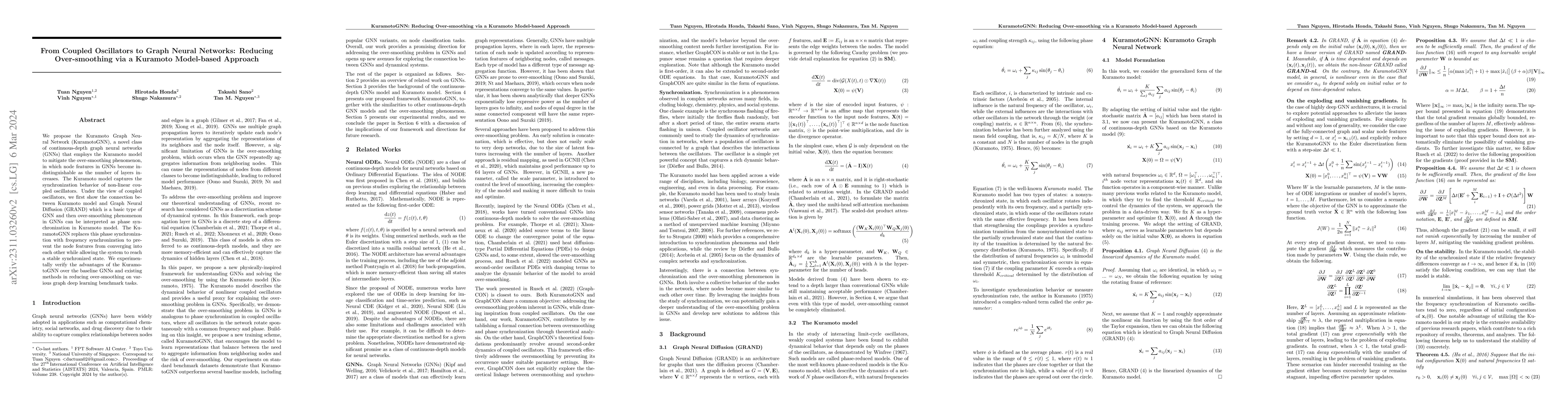 Thumbnail for From Coupled Oscillators to Graph Neural Networks: Reducing
  Over-smoothing via a Kuramoto Model-based Approach