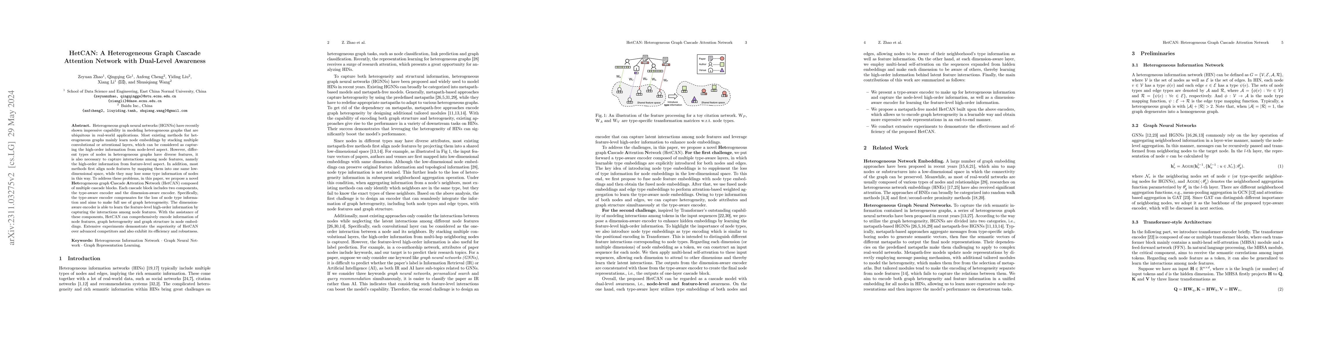 Thumbnail for HetCAN: A Heterogeneous Graph Cascade Attention Network with Dual-Level
  Awareness