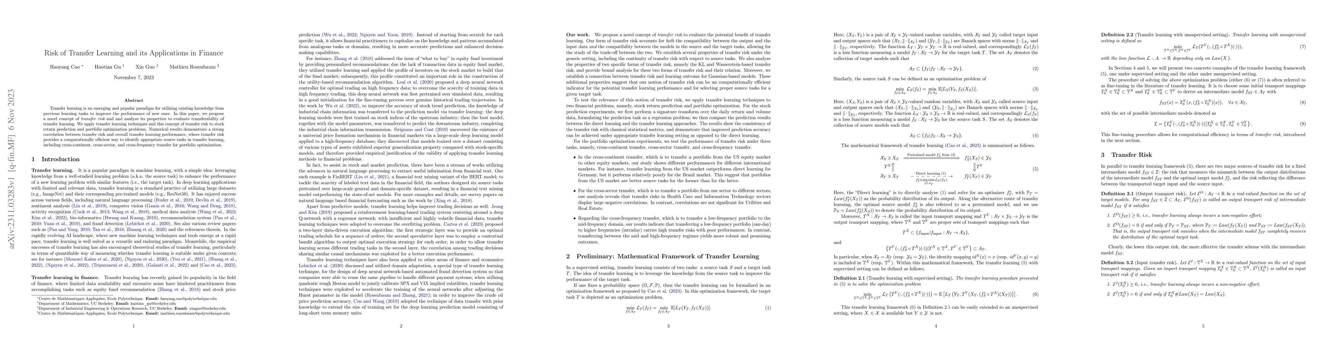 Thumbnail for Risk of Transfer Learning and its Applications in Finance