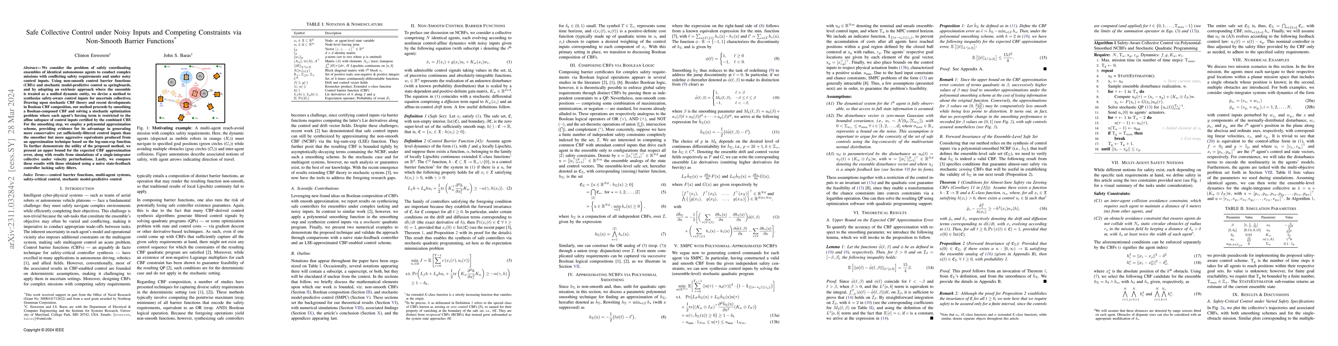 Thumbnail for Safe Collective Control under Noisy Inputs and Competing Constraints via
  Non-Smooth Barrier Functions