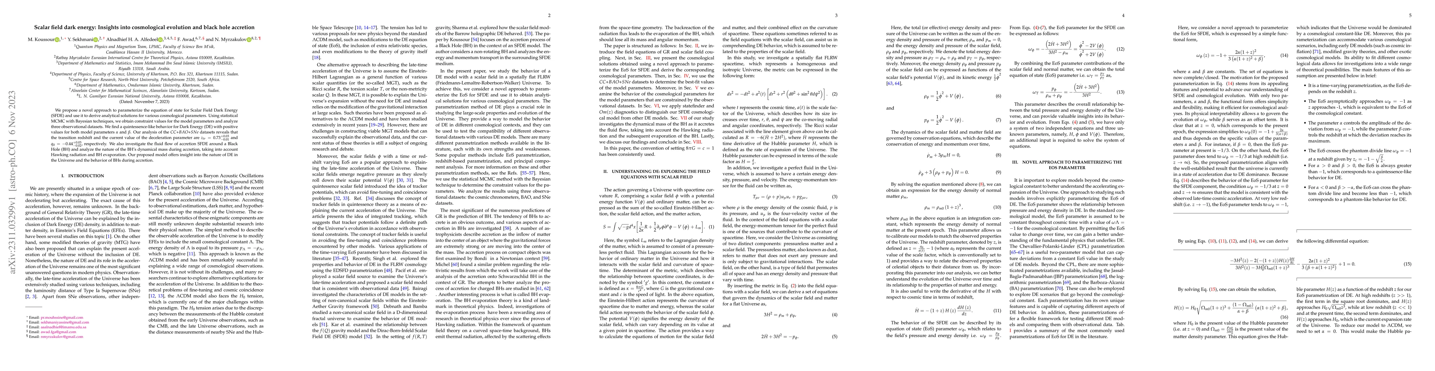 Thumbnail for Scalar field dark energy: Insights into cosmological evolution and black
  hole accretion