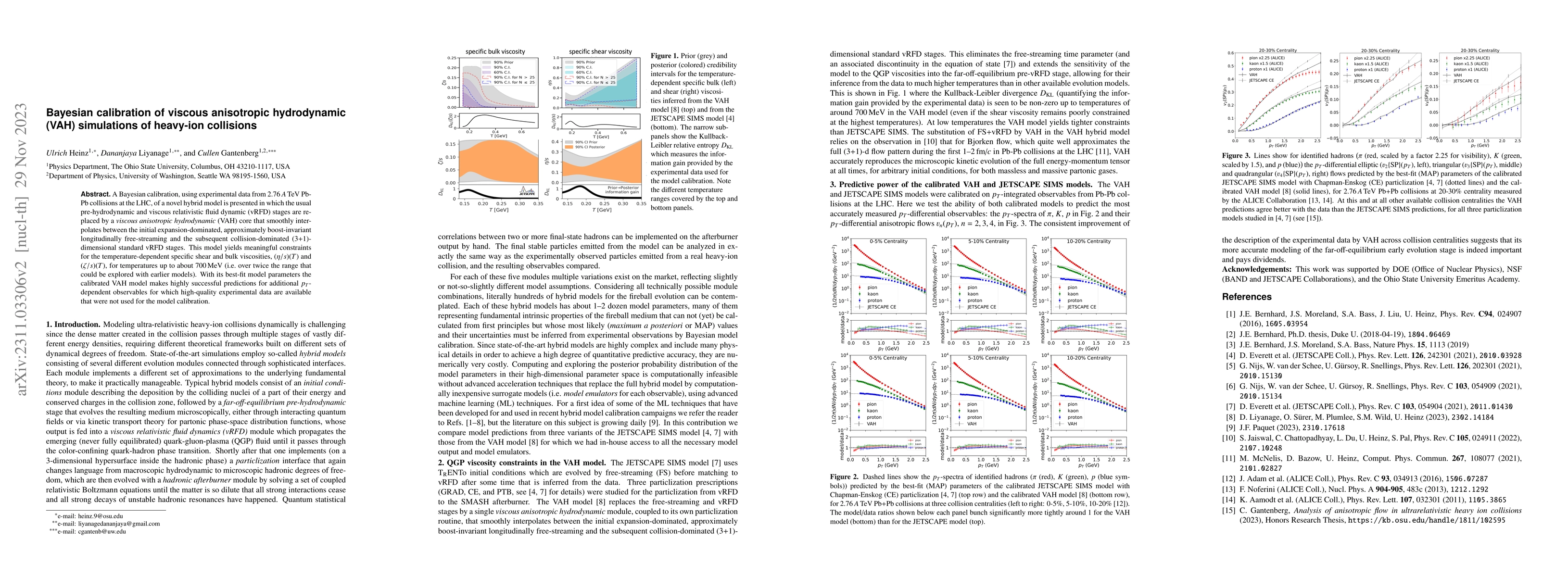 Thumbnail for Bayesian calibration of viscous anisotropic hydrodynamic (VAH)
  simulations of heavy-ion collisions
