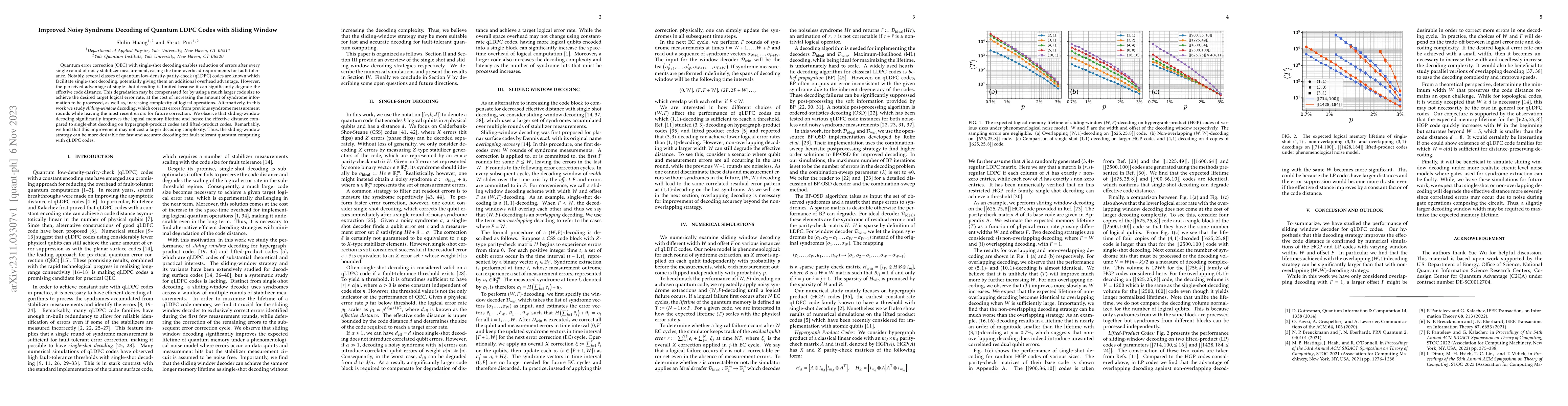 Thumbnail for Improved Noisy Syndrome Decoding of Quantum LDPC Codes with Sliding
  Window