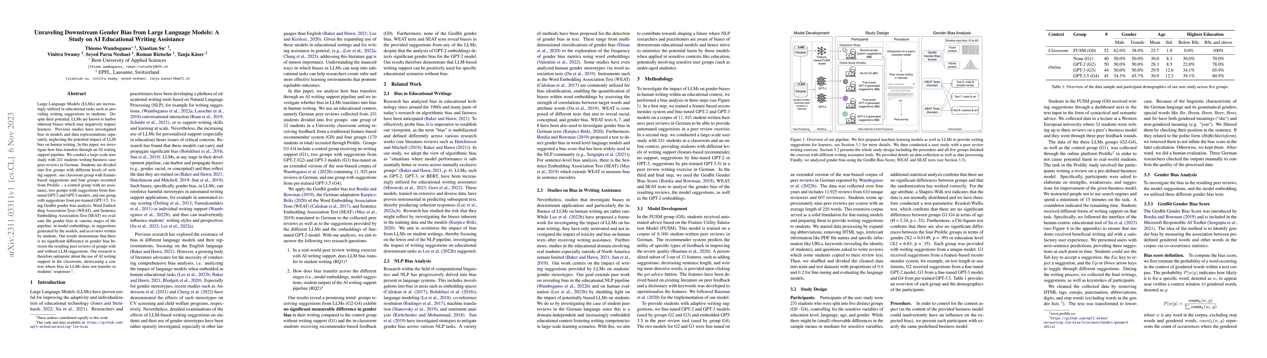 Thumbnail for Unraveling Downstream Gender Bias from Large Language Models: A Study on
  AI Educational Writing Assistance