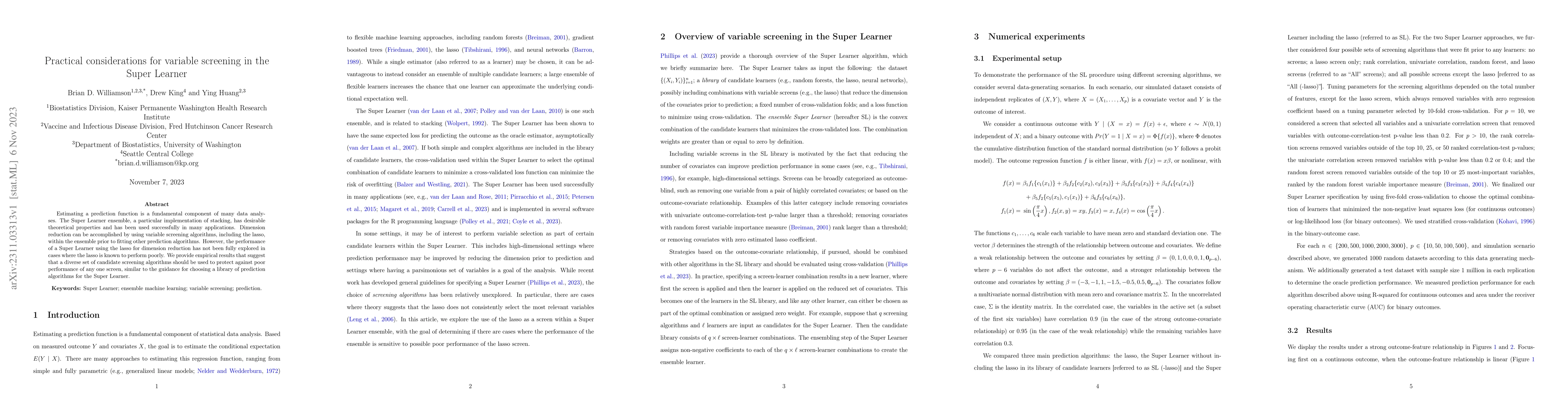 Thumbnail for Practical considerations for variable screening in the Super Learner