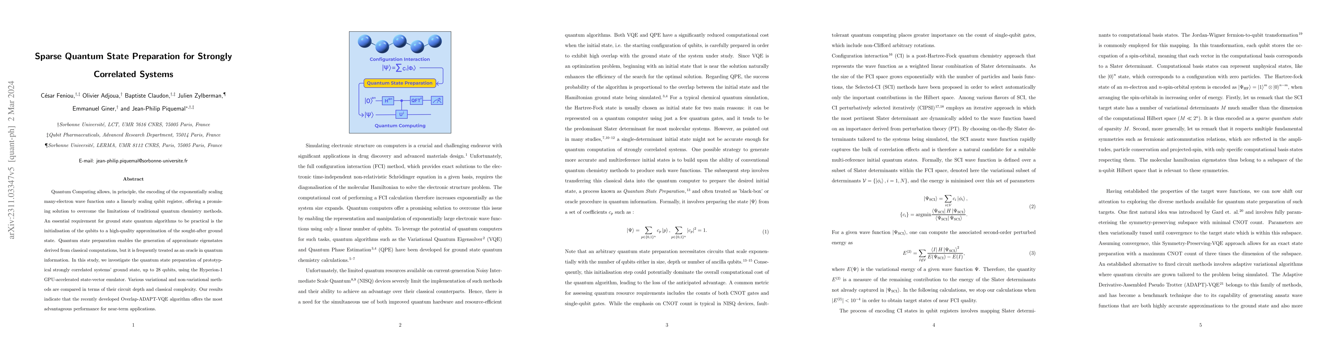 Thumbnail for Sparse Quantum State Preparation for Strongly Correlated Systems