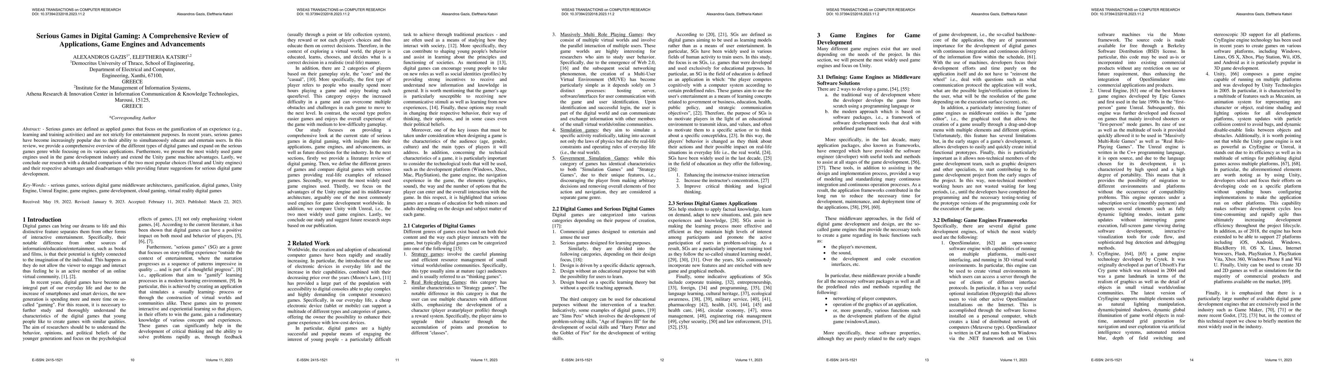 Thumbnail for Serious Games in Digital Gaming: A Comprehensive Review of Applications,
  Game Engines and Advancements