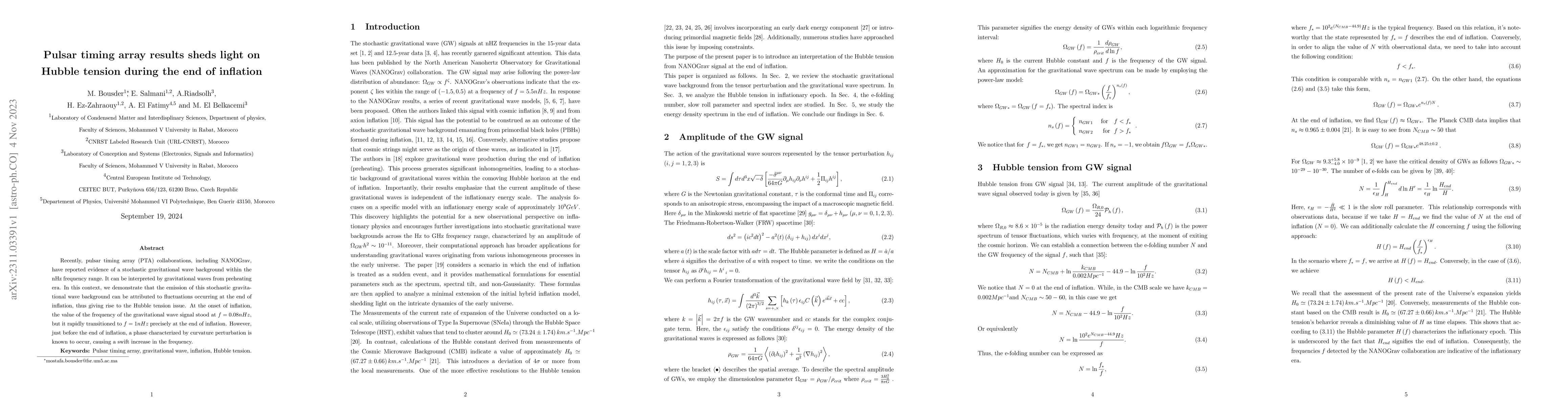 Thumbnail for Pulsar timing array results sheds light on Hubble tension during the end
  of inflation