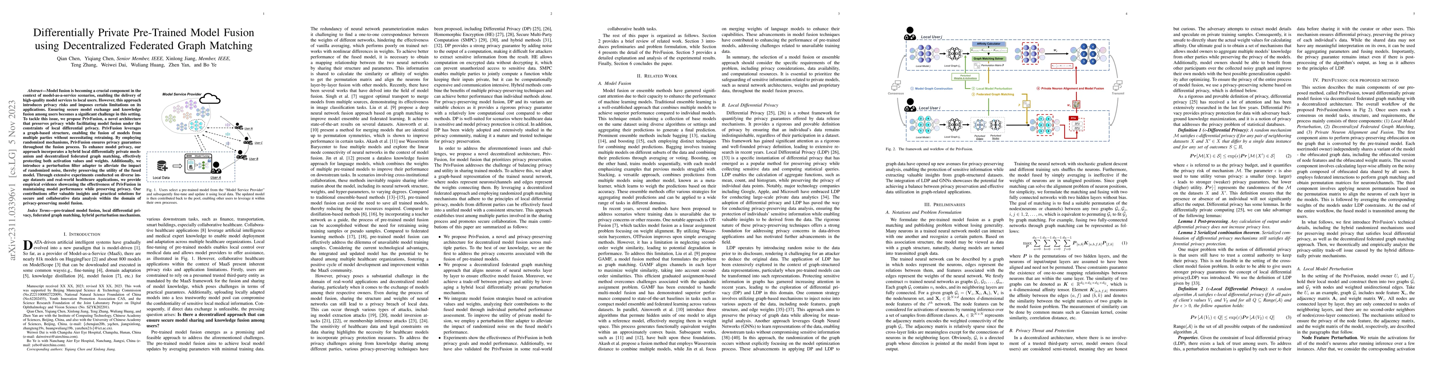 Thumbnail for Differentially Private Pre-Trained Model Fusion using Decentralized
  Federated Graph Matching
