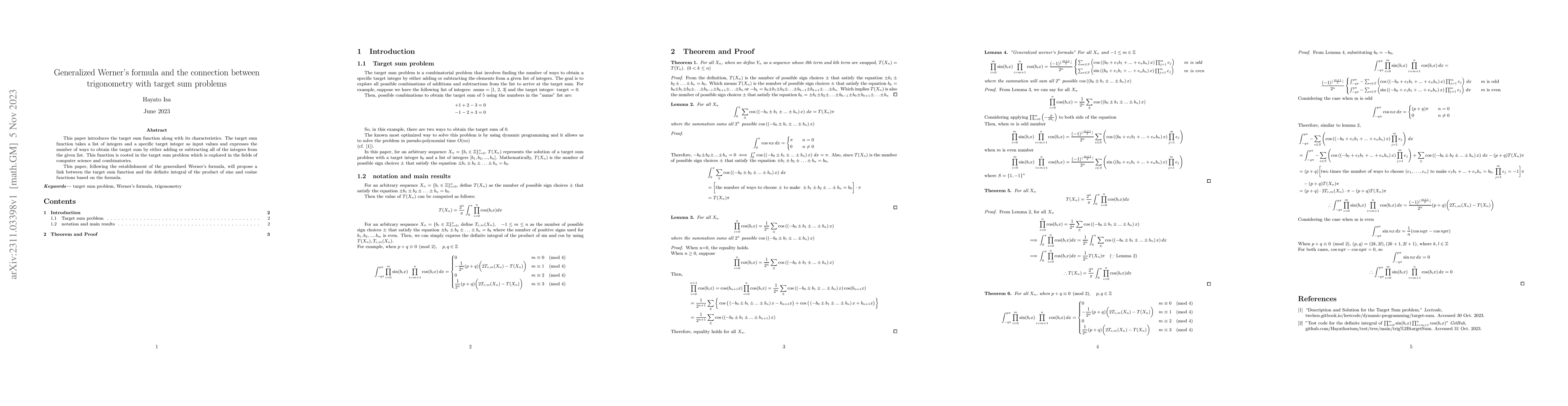 Thumbnail for Generalized Werner's formula and the connection between trigonometry
  with target sum problems