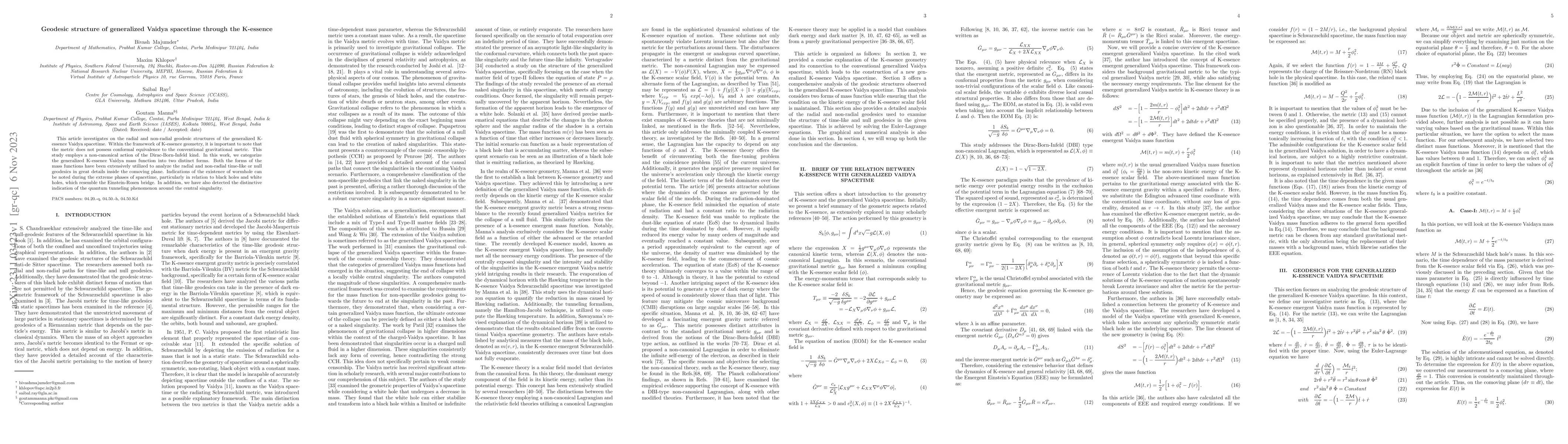 Thumbnail for Geodesic structure of generalized Vaidya spacetime through the K-essence