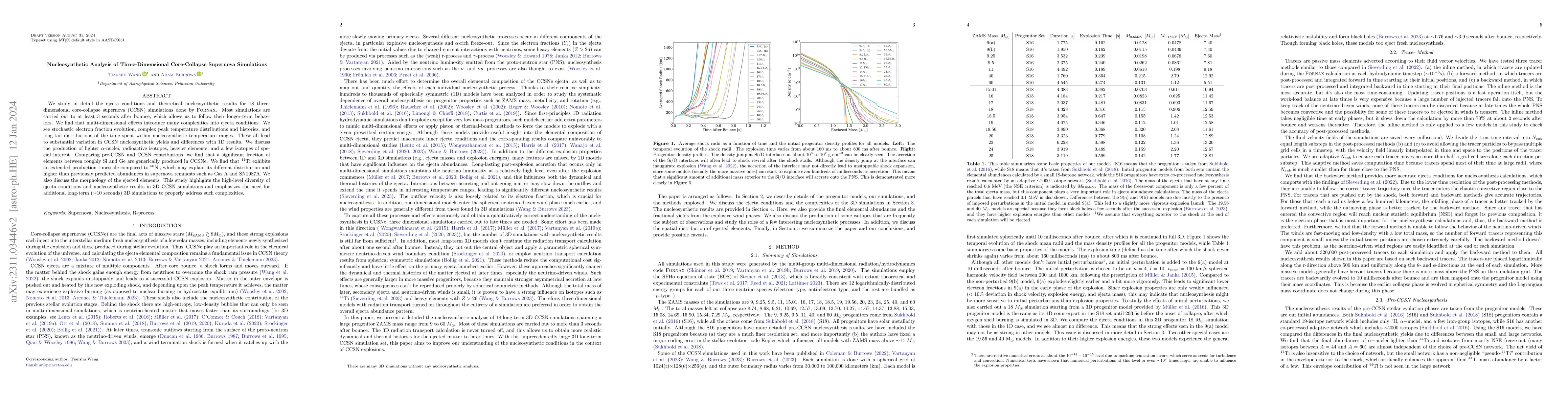 Thumbnail for Nucleosynthetic Analysis of Three-Dimensional Core-Collapse Supernova
  Simulations