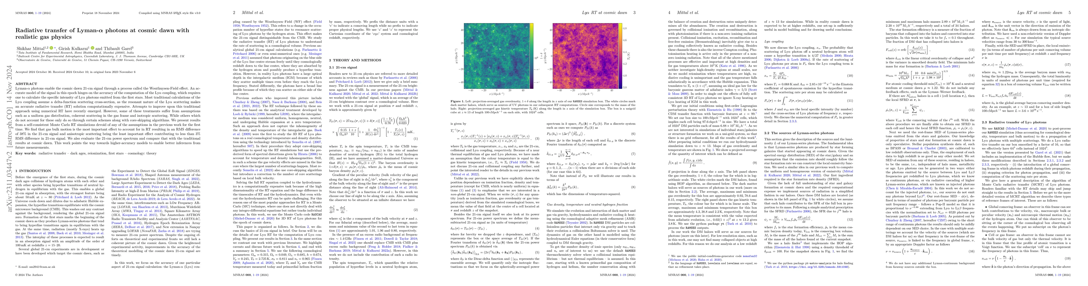 Thumbnail for Radiative transfer of Lyman-$\alpha$ photons at cosmic dawn with
  realistic gas physics
