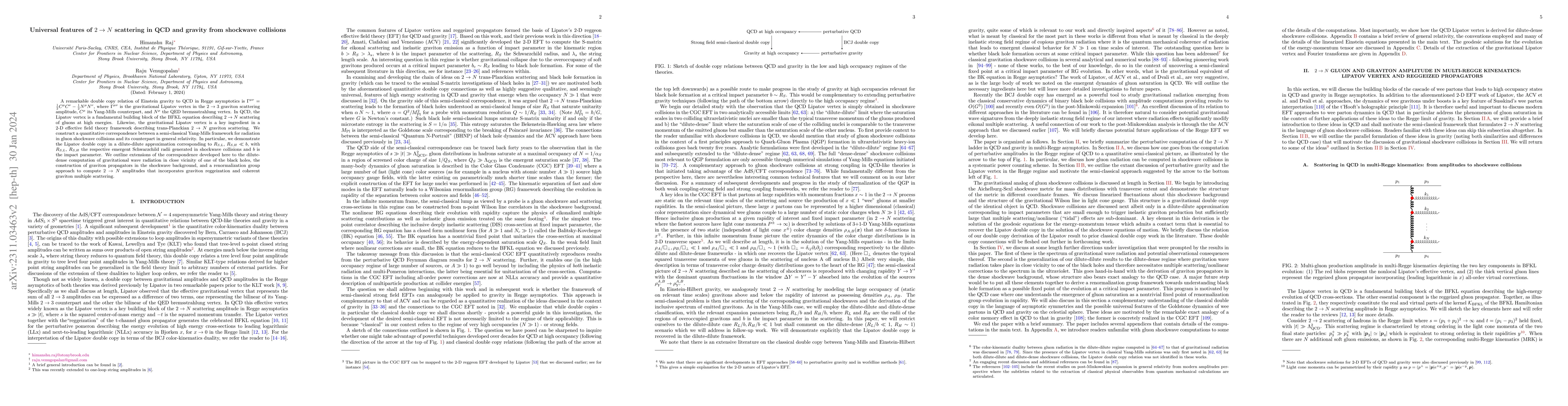 Thumbnail for Universal features of $ 2\to N$ scattering in QCD and gravity from
  shockwave collisions