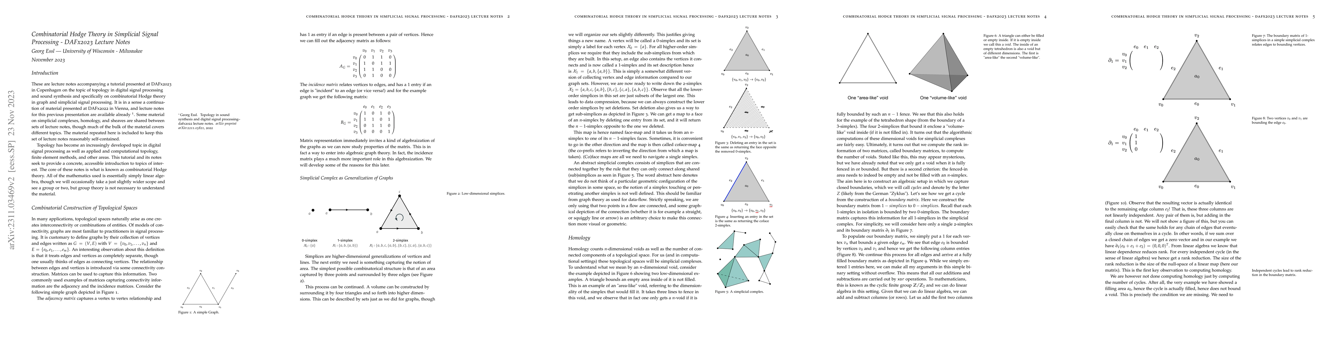 Thumbnail for Combinatorial Hodge Theory in Simplicial Signal Processing -- DAFx2023
  Lecture Notes