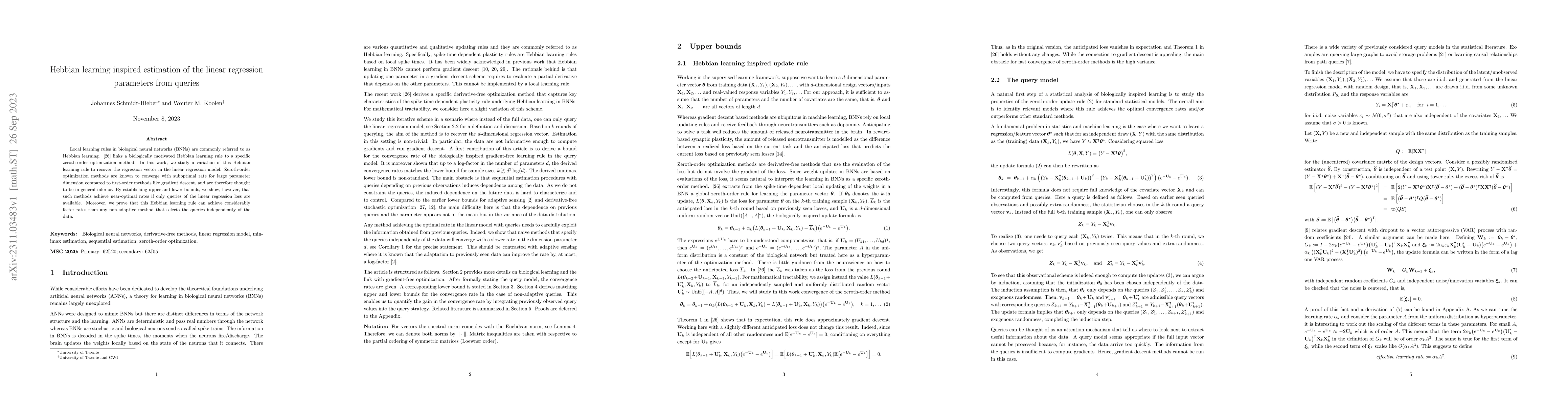 Thumbnail for Hebbian learning inspired estimation of the linear regression parameters
  from queries