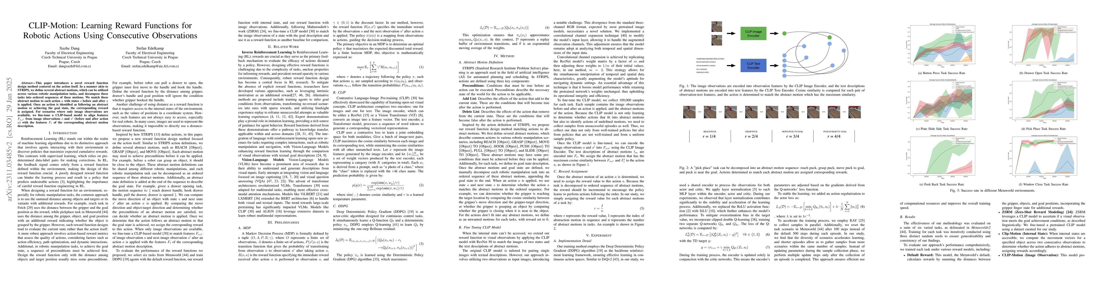 Thumbnail for CLIP-Motion: Learning Reward Functions for Robotic Actions Using
  Consecutive Observations